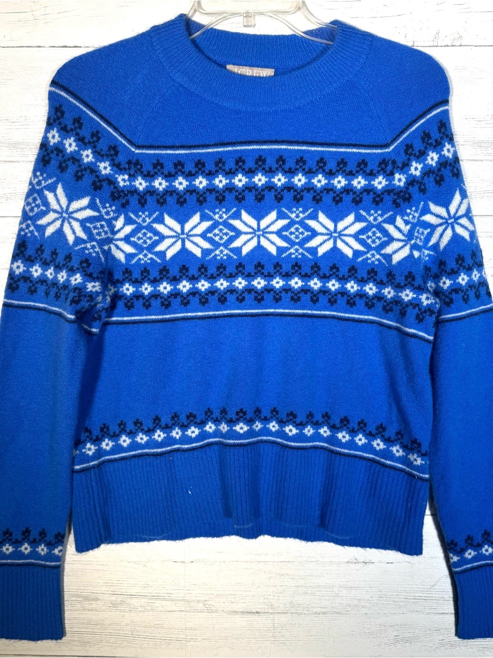 J Crew Blue Merino Wool Alpaca Blend Fair Isle Crewneck Sweater Size XS
